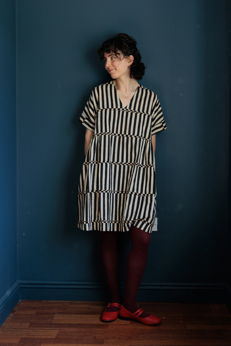 Timeless Stripe Dress-Black handwoven cotton dress by World of Crow in multicolor for women in Singapore