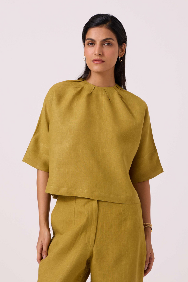 Bourne Olive Linen Top linen by The Summer House in olive color for women in Singapore