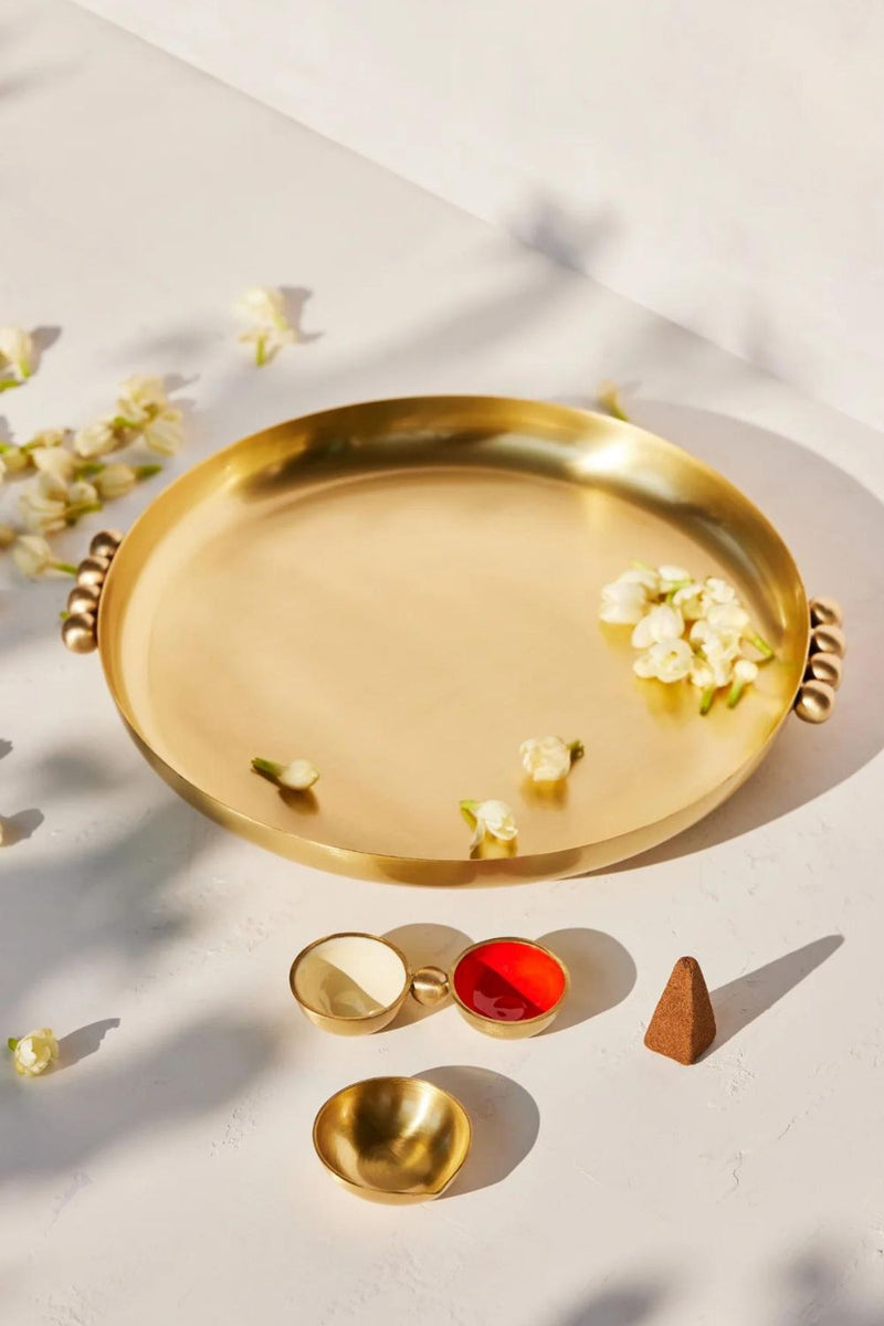Merak Brass Pooja Thali Set linen by Gado Living for in Singapore