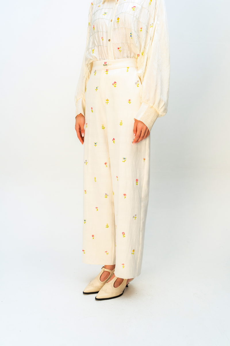 EVERMORE BUDS TROUSER handwoven denim pant/trouser by Ode to Odd in off white for women in Singapore
