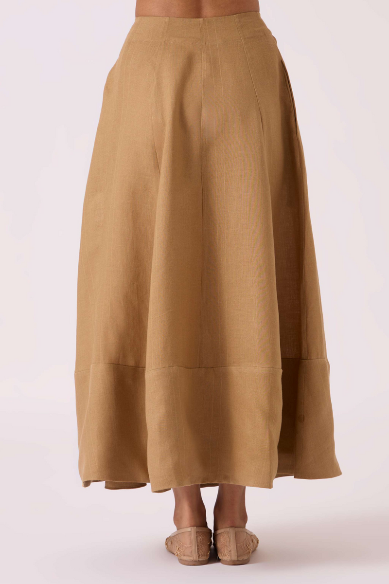 Marner Tan Linen Skirt linen by The Summer House for women in Singapore