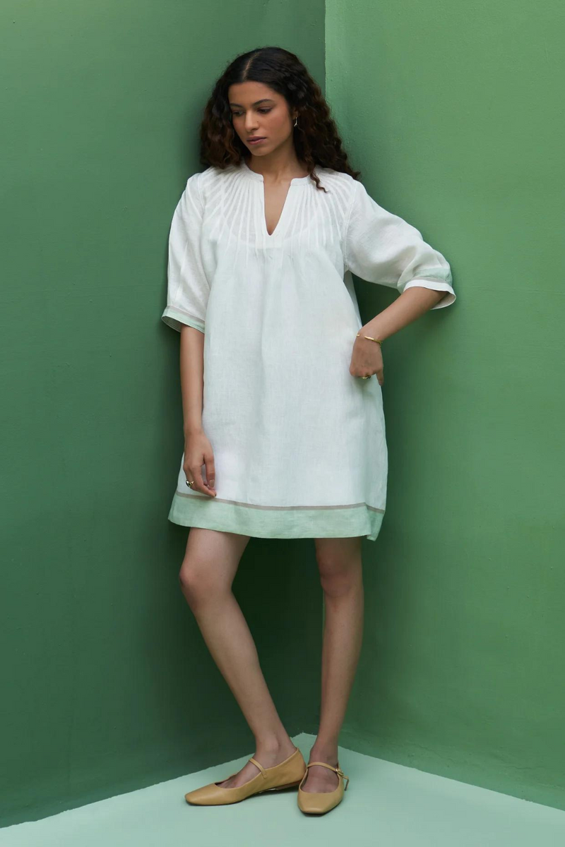 Yima Border Linen Dress
- Ivory linen by Manan in ivory color for women in Singapore