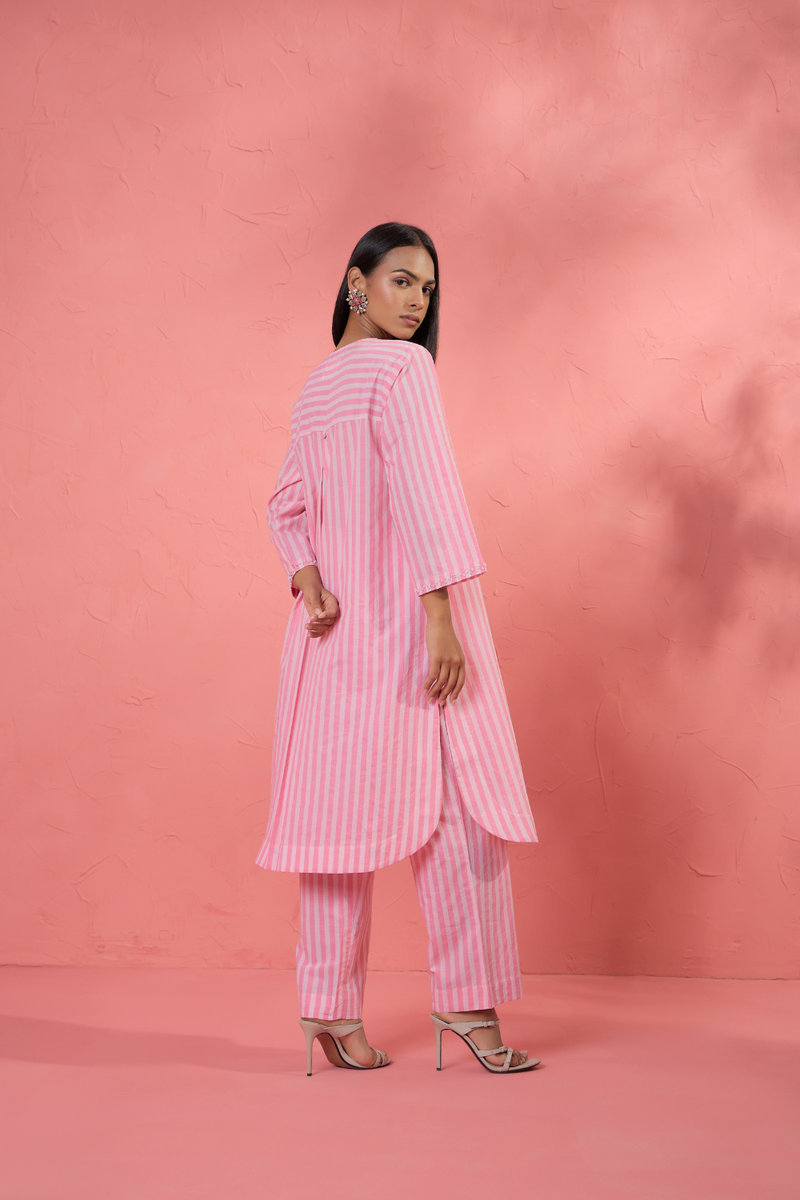Rosa Stripe Set cotton cambric light kurta set by AAVIDI in multicolor for women in Singapore