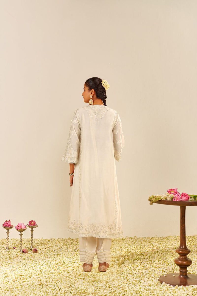 Maziya - Long Chauga With Salwar And Dupatta-Daisy Ivory silk by SHEETAL BATRA in ivory color for women in Singapore