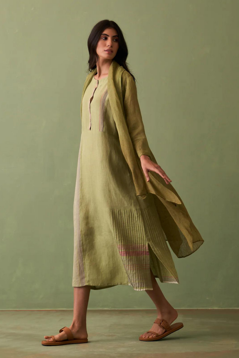 Ana Ombre Linen Overlay - Fern linen by Manan in natural color for women in Singapore
