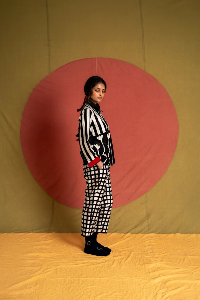 Venti Shirt Tunic-Black and White chanderi tunics/kaftan by Ka-Sha in black for women in Singapore
