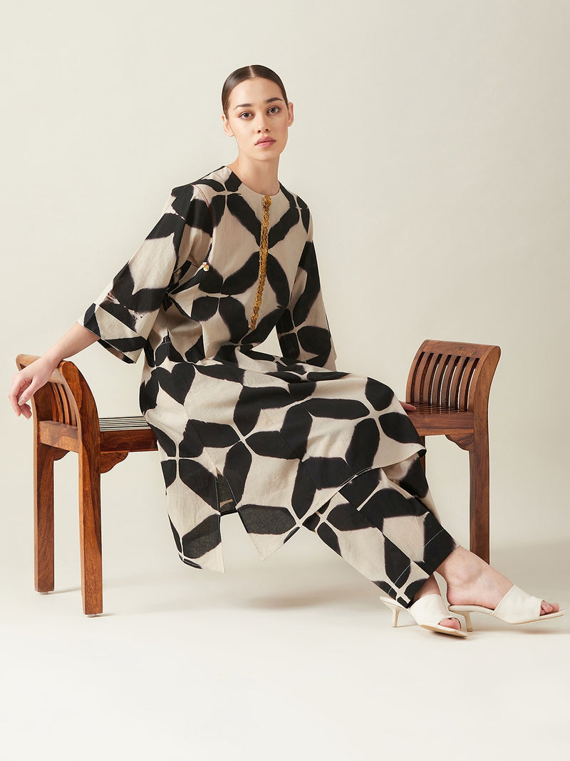 Black Clamp Dye Embroidered Co ord set cotton Light Kurta Sets by Aavidi for women in Singapore