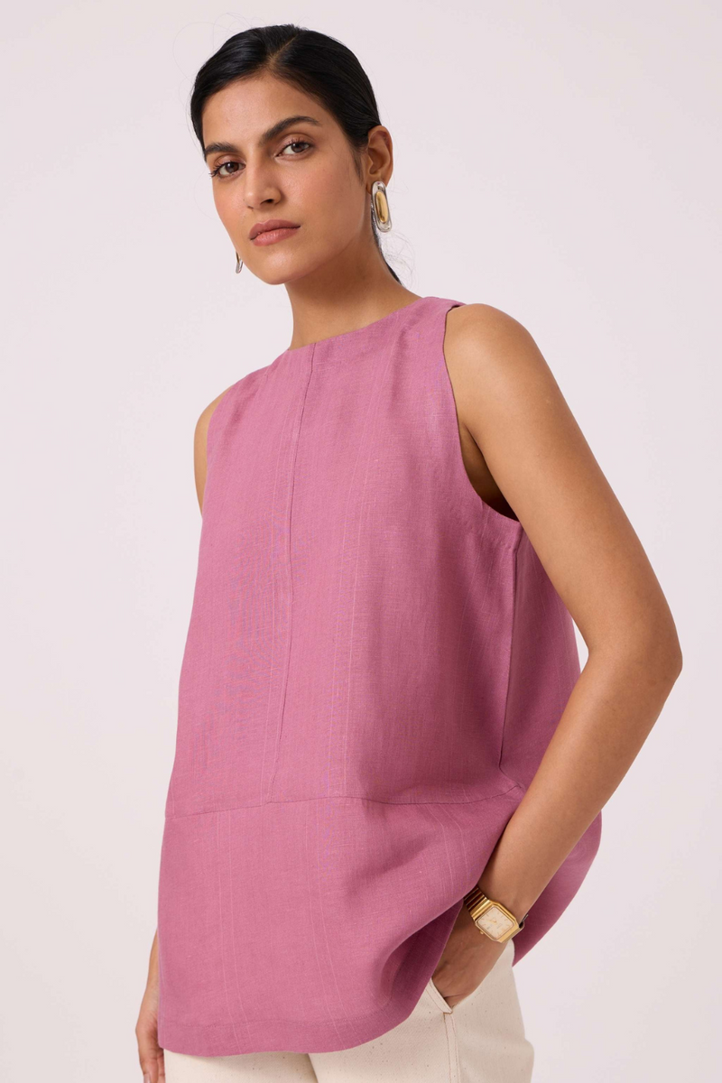 Eyre Lilac Linen Top linen by The Summer House in mauve color for women in Singapore