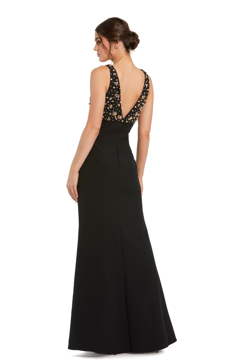 2278-V Neck Gown With Bow-Black by Mac Duggal in black color for women in Singapore