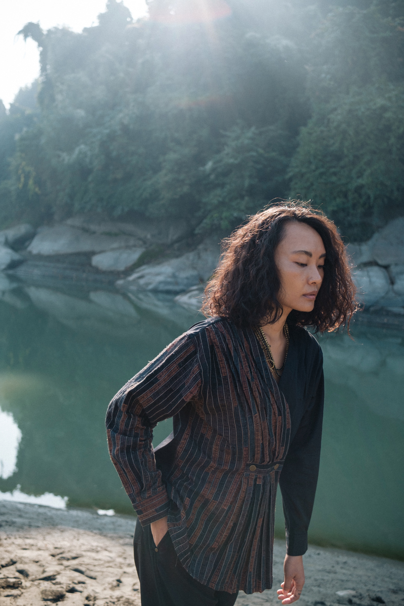 Upcycled Florence Top - Black Copper cotton by The Terra Tribe in black color for women in Singapore