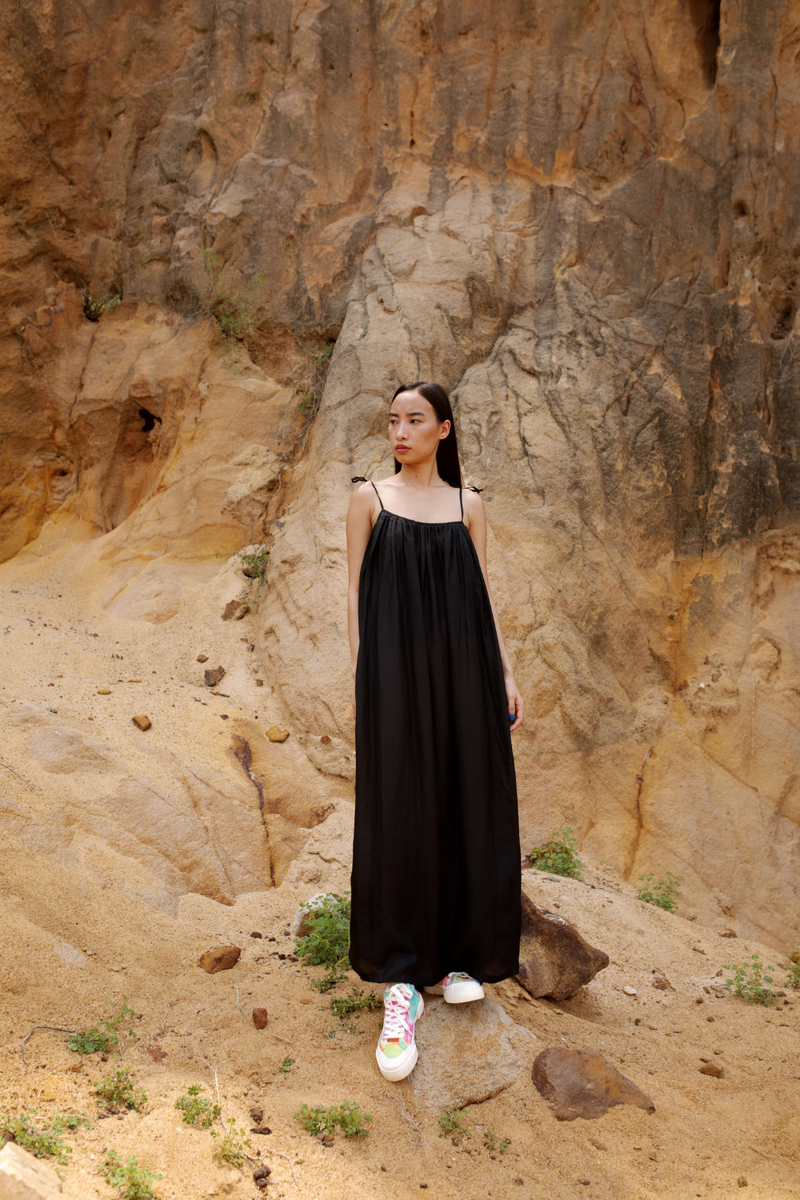KAMA LONG TIE UP DRESS silk Buy KAMA LONG TIE UP DRESS from C&W | Dresses for Women by Ituvana in black color for women in Singapore