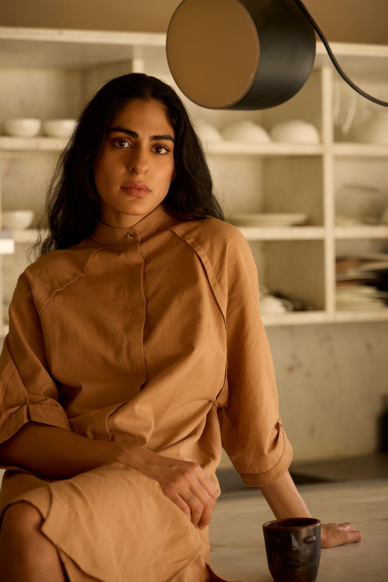 Brabourne Handwoven Brown Co-ord Set cotton by The Summer House in brown color for women in Singapore