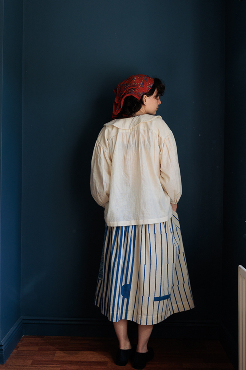 The Joy Skirt-Painted Indigo handwoven cotton skirt by World of Crow in indigo blue for women in Singapore