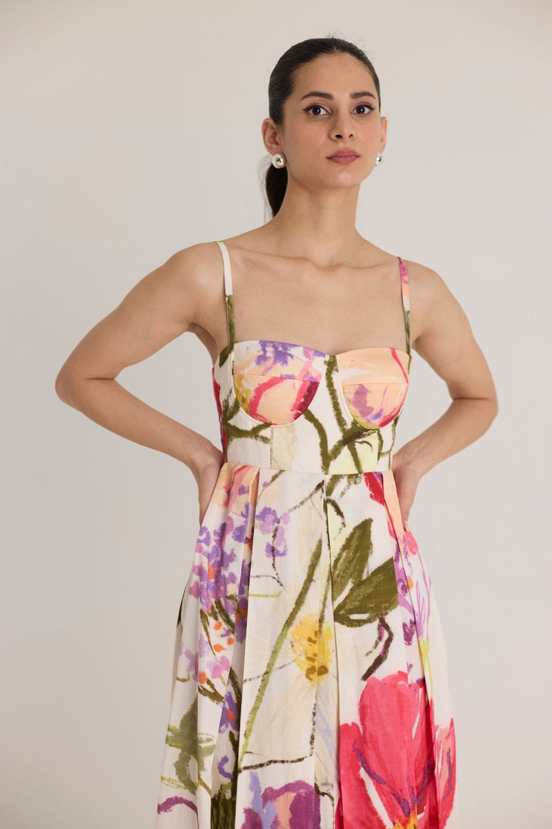 DOLLY WHITE BRALETTE DRESS satin by Yam in multi color for women in Singapore