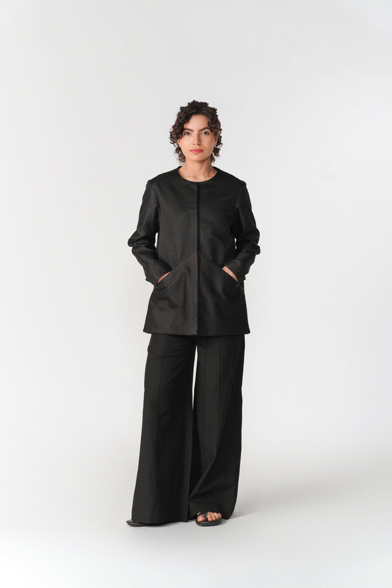 Round Neck Mashru Jacket jacket/overlay by Turn Black in black for women in Singapore