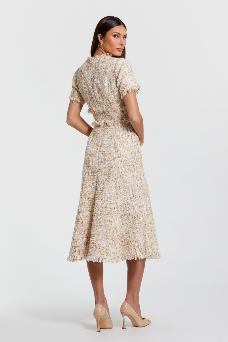 21045-Aline Midi Dress-Blush by Mac Duggal in blush color for women in Singapore