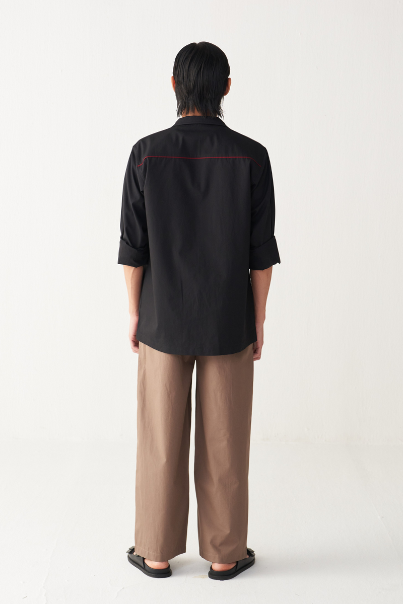 FLORAL PATCH SHACKET poplin by THREE Men in black color for men in Singapore