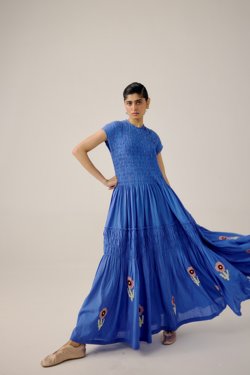 July Dress - Electric Blue linen by CORD in blue for women in Singapore