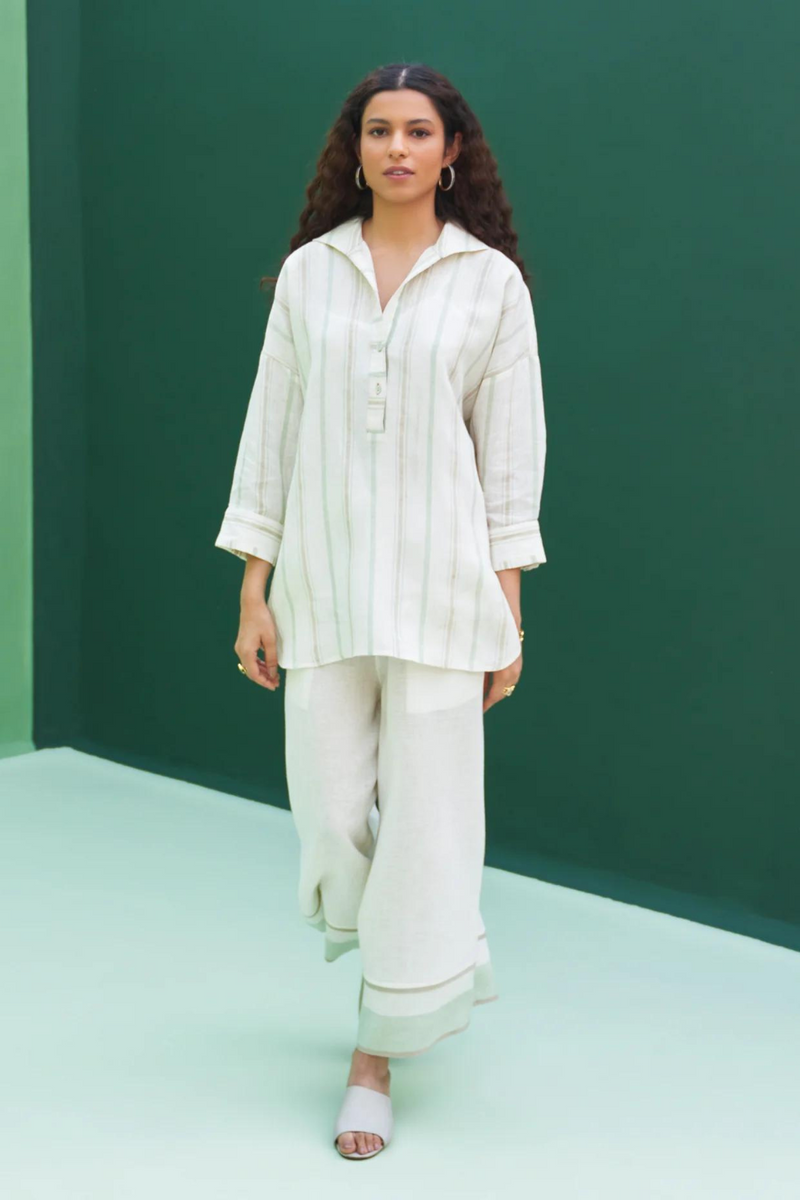 Kiku Striped Linen Shirt
- Mint linen by Manan in mint color for women in Singapore