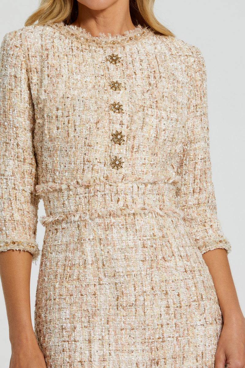 20809-Tweed Midi Dress-Blush by Mac Duggal in blush color for women in Singapore