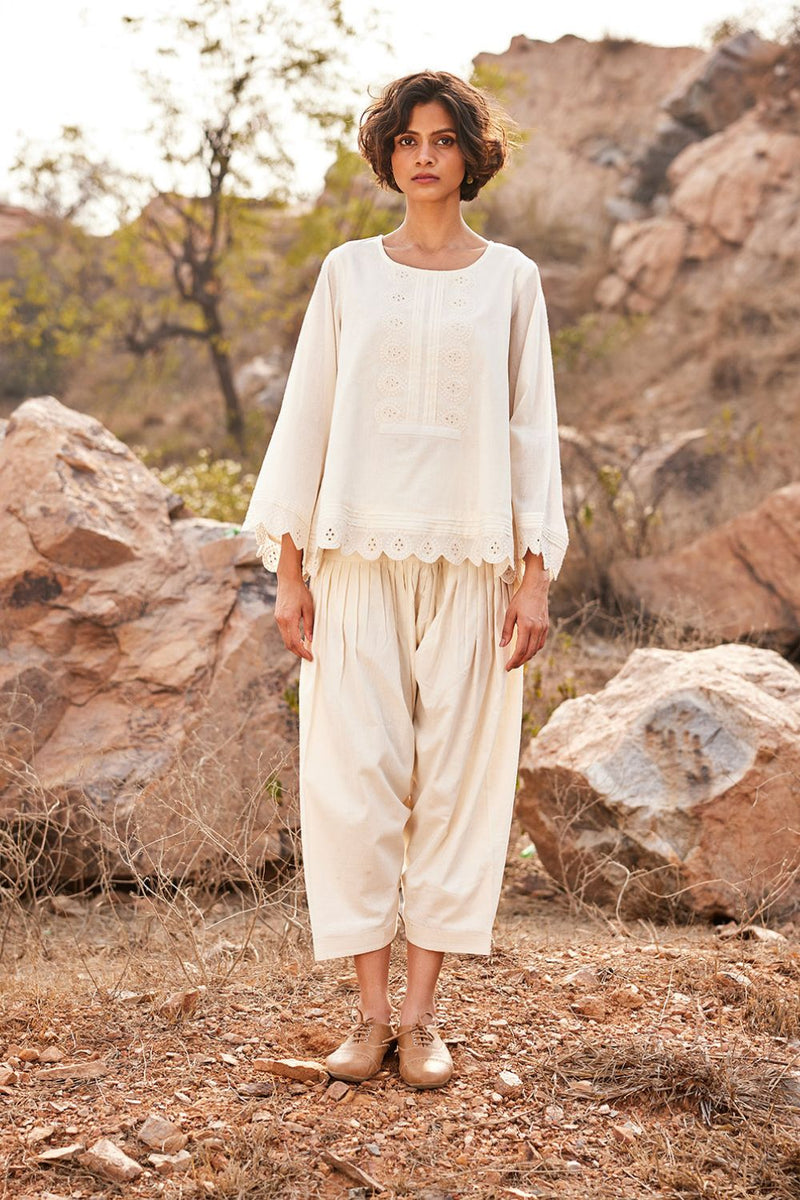 Shuchi Top cotton by Khara Kapas in white for women in Singapore