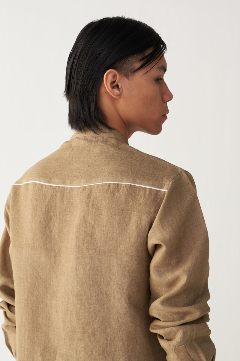 ABSTRACT EMBROIDERY SHIRT linen by THREE Men for men in Singapore