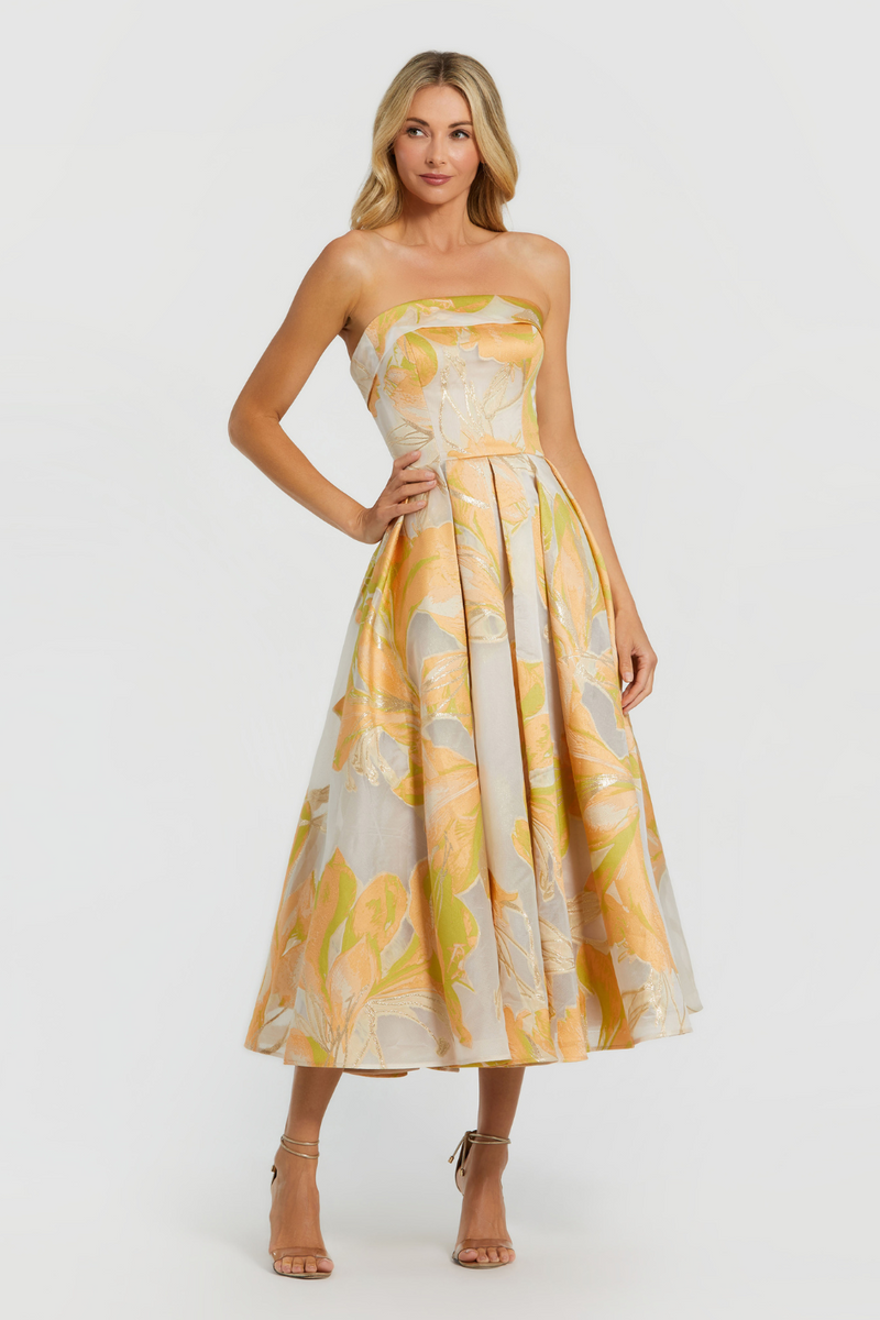 20724-Brocade Midi Dress-Peach Multi mul by Mac Duggal in multi color for women in Singapore