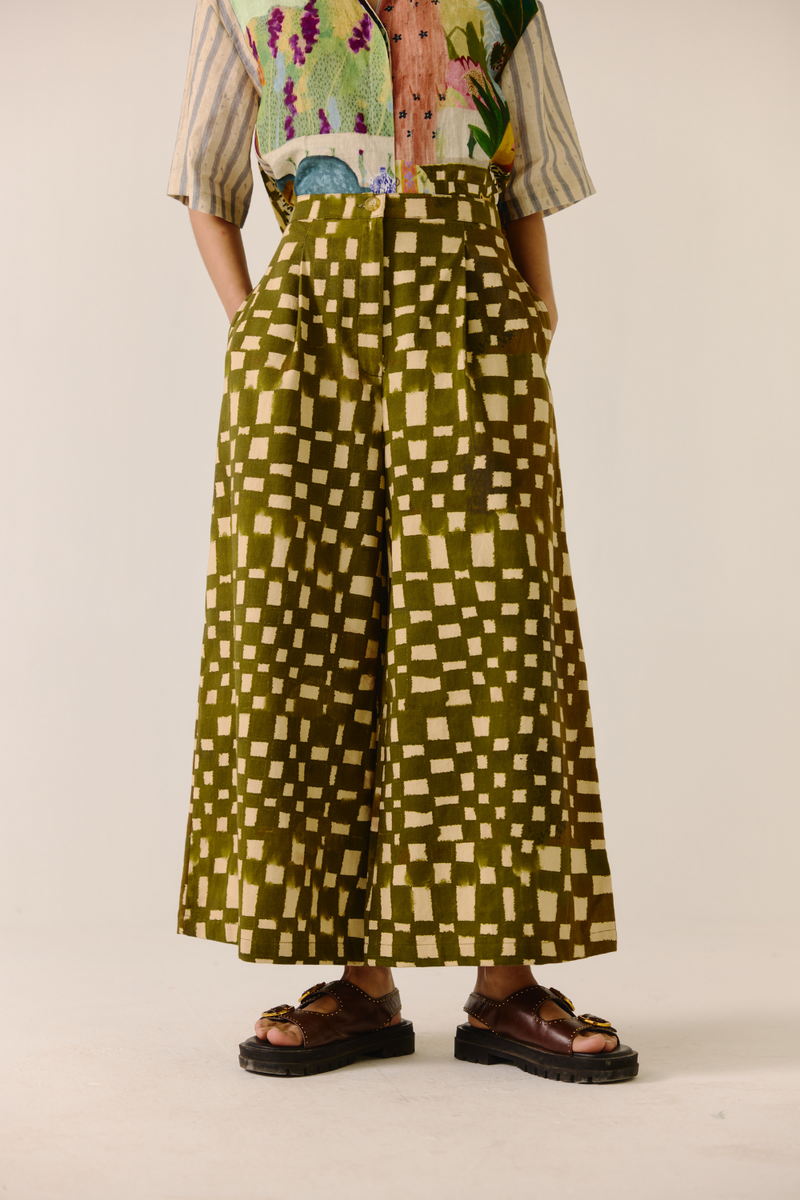 Wide Leg Pant - Alice Olive Checks twill by CORD for women in Singapore