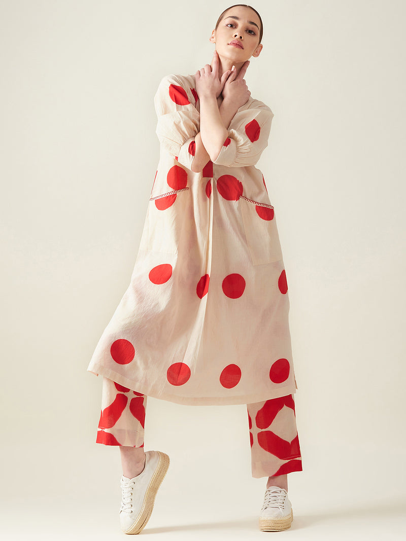 Polka Kurta Set cotton Light Kurta Sets by Aavidi in white color for women in Singapore