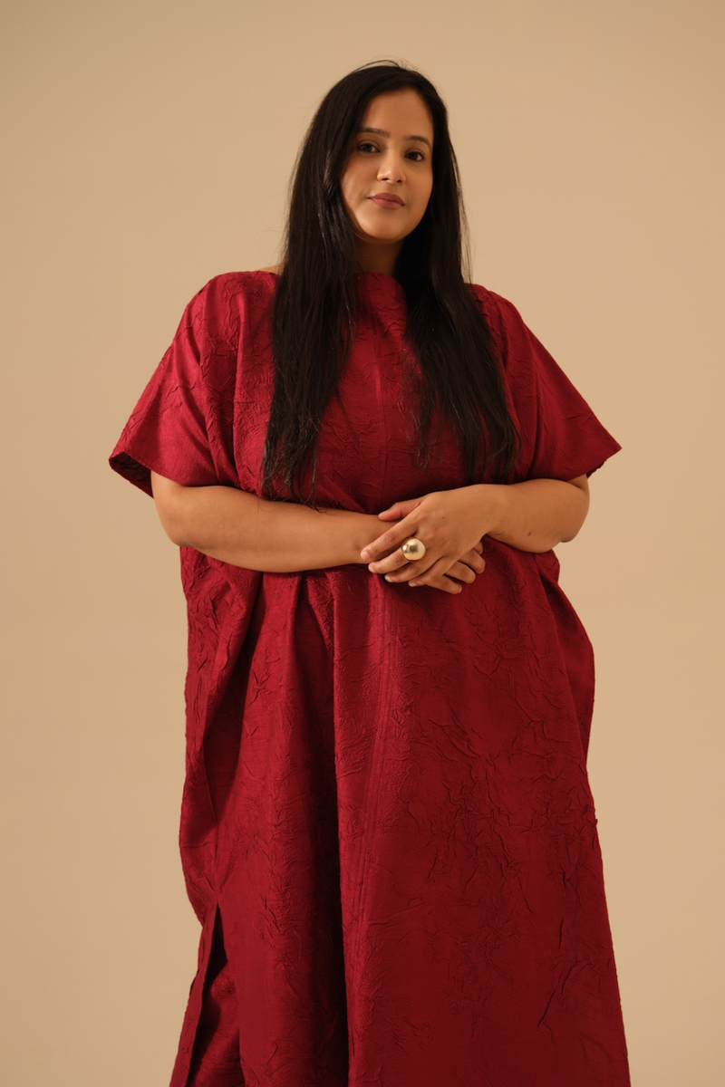 Brook Tunic-(Rev/Br/Tu/Re) crushed silk kaftans and tunics by Stoique in blue for women in Singapore