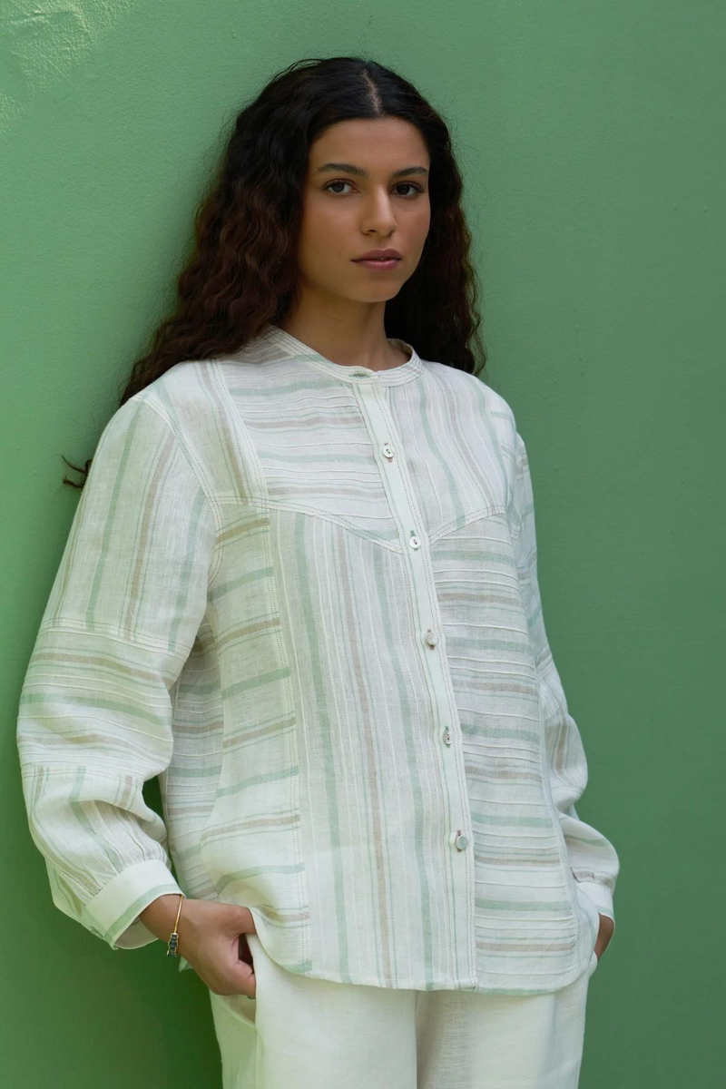 Miyu Striped Linen Co-ord Set
- Mint linen by Manan in mint color for women in Singapore