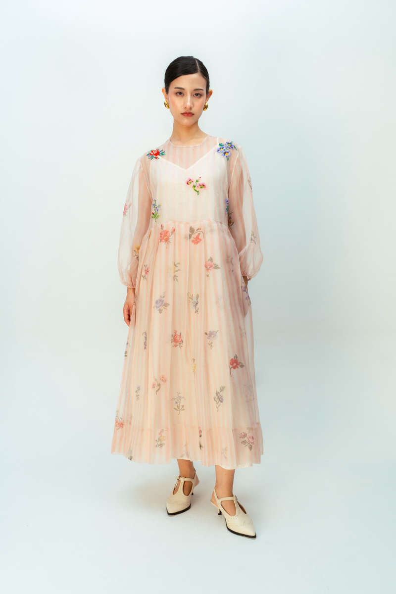 BARELY BLUSH DRESS silk organza dress by Ode to Odd in blush pink for women in Singapore