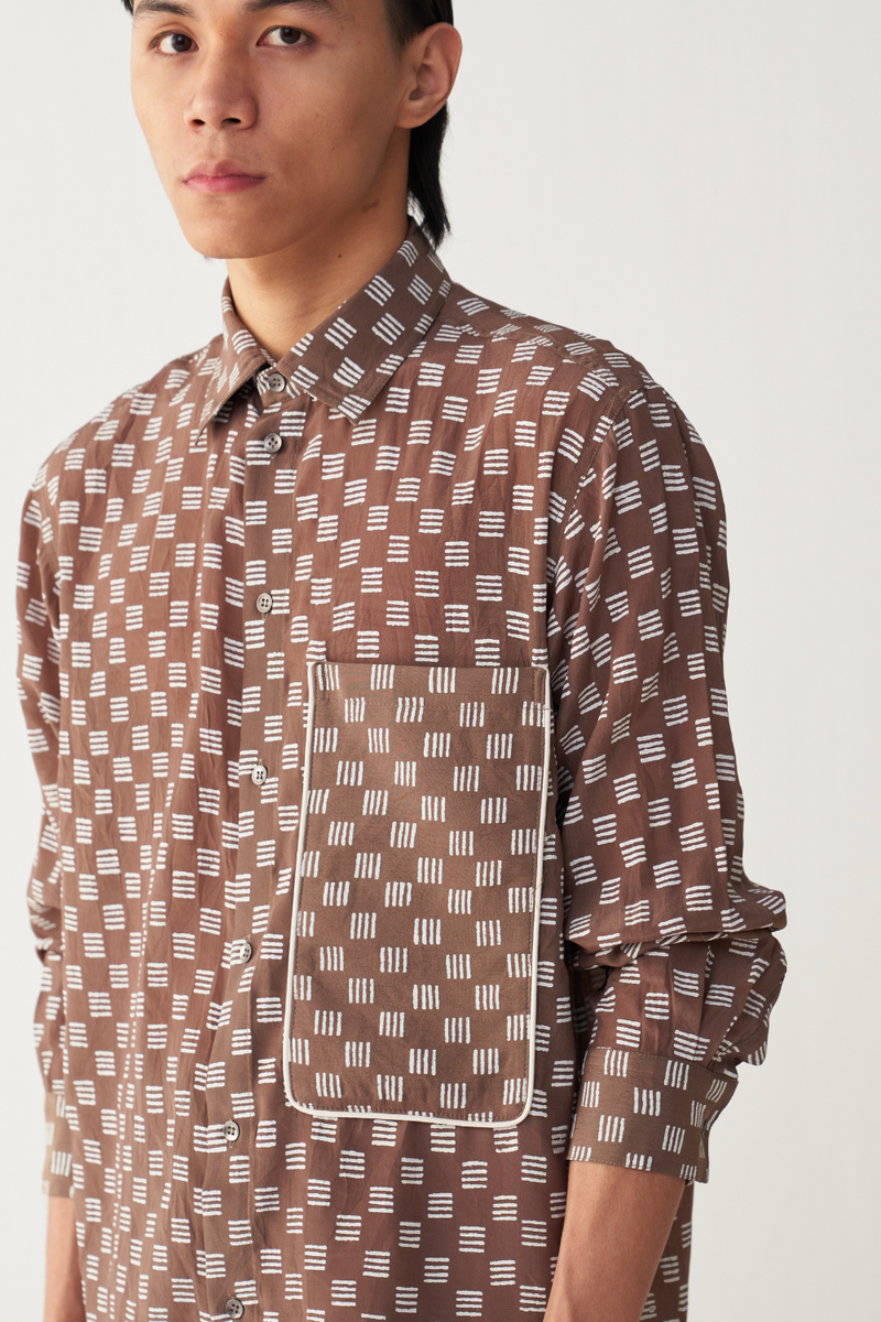 ALL OVER BRICK PRINT SHIRT silk by THREE Men for men in Singapore