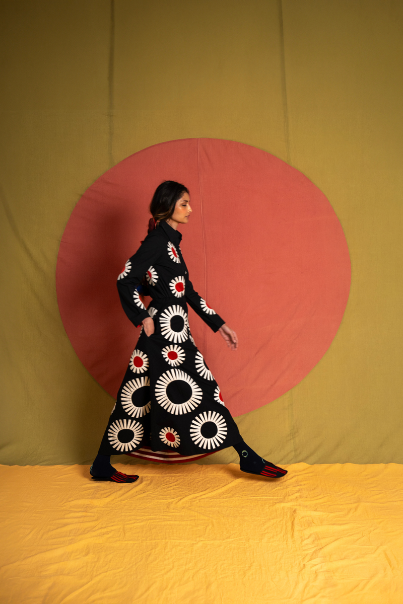 Naseem Tiger Skirt-Black, White and Red kora cotton skirt by Ka-Sha in black for women in Singapore