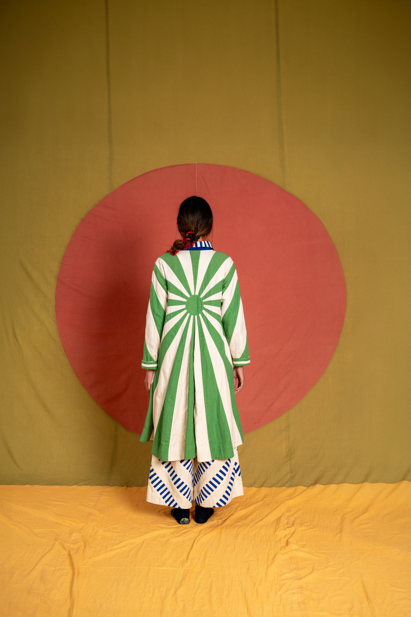 Urja Jacket-Green and White kora cotton jacket/overlay by Ka-Sha in green for women in Singapore