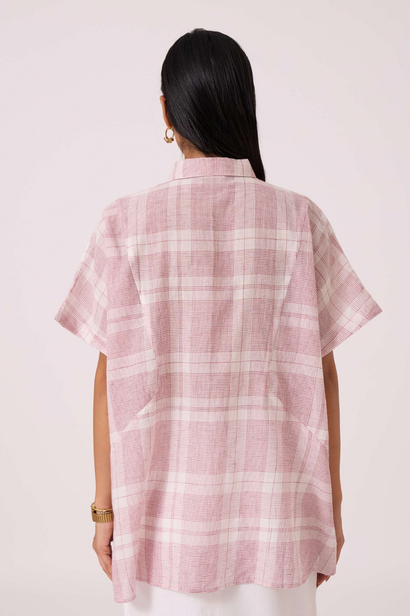 Sibyl Checkered Handwoven Shirt cotton by The Summer House in red color for women in Singapore