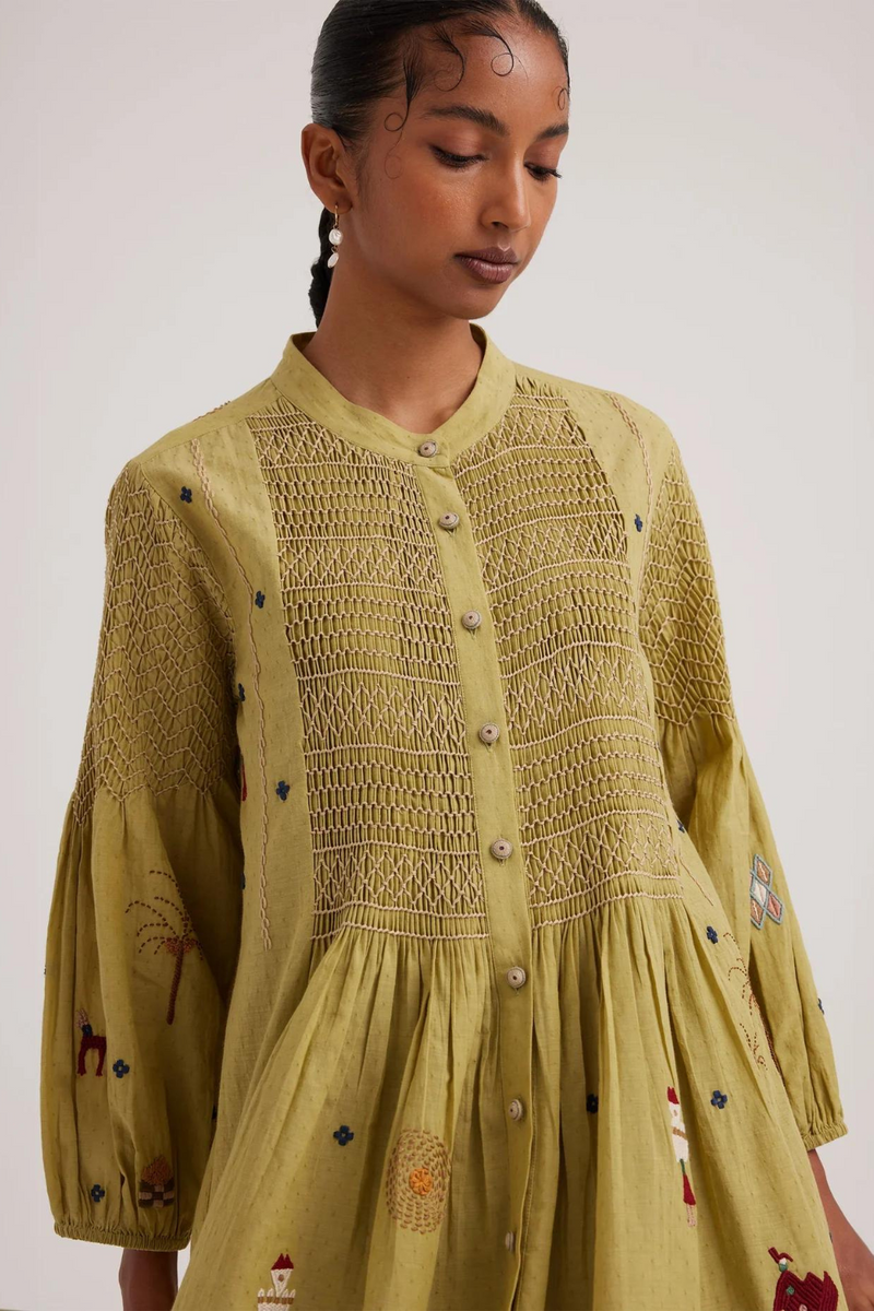 Porto Top-Folk Green cotton by CORD for women in Singapore