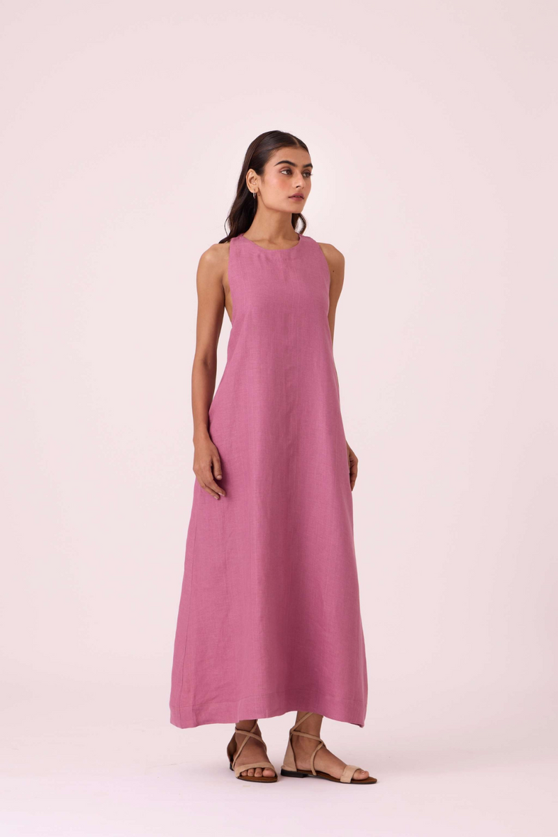 Amaran Lilac Linen Maxi Dress linen by The Summer House in black color for women in Singapore
