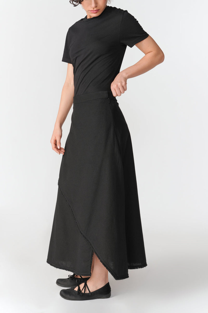 Frayed Edge Asymmetric Skirt skirt by Turn Black in black for women in Singapore