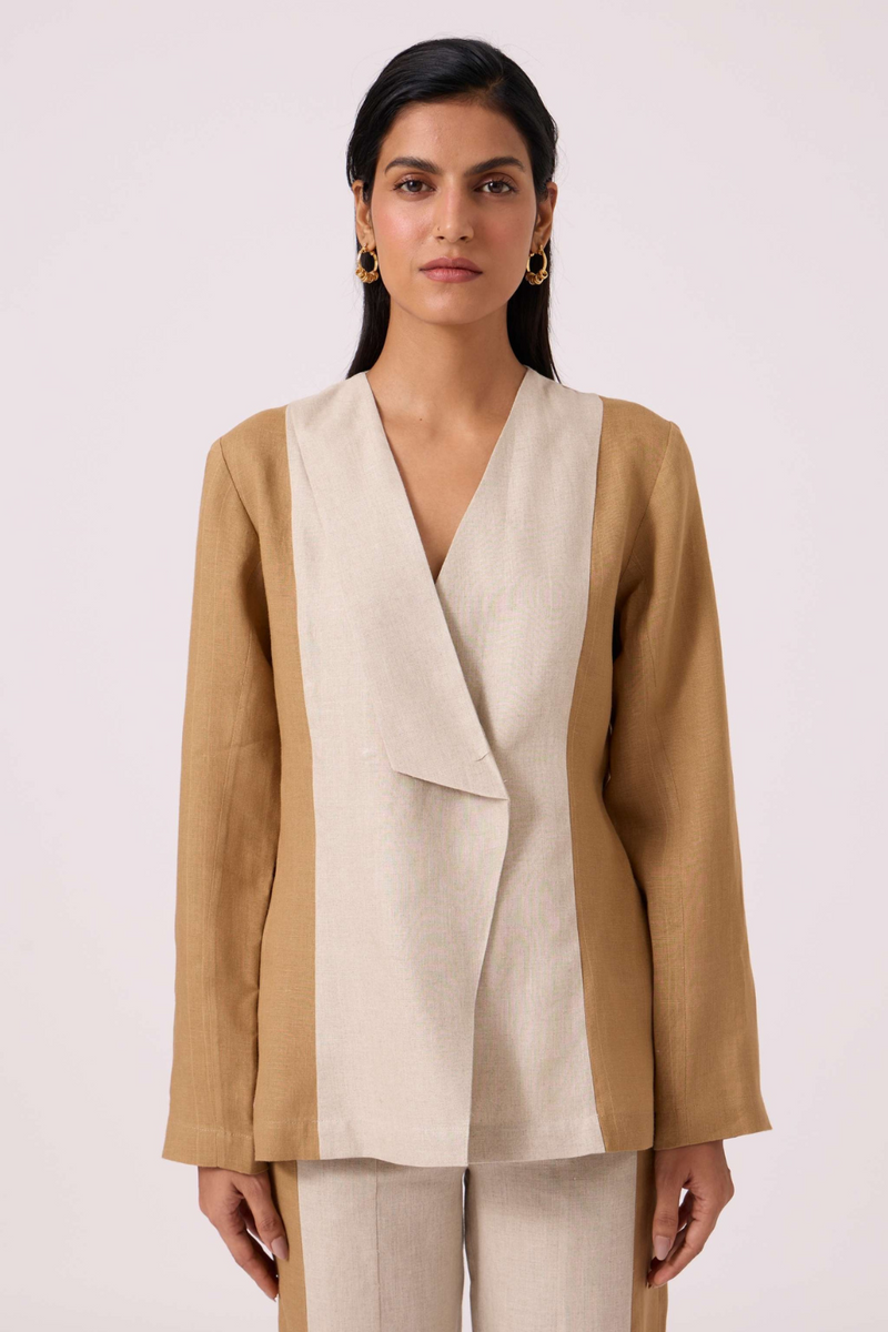 Dimtri Linen Panelled Jacket linen by The Summer House in beige color for women in Singapore