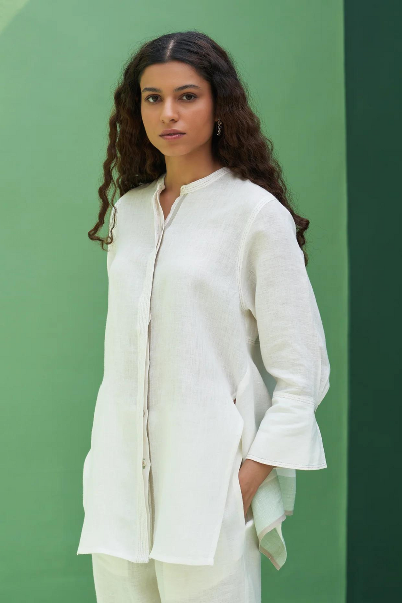 Yoshi Border Linen Top
- Ivory linen by Manan in ivory color for women in Singapore