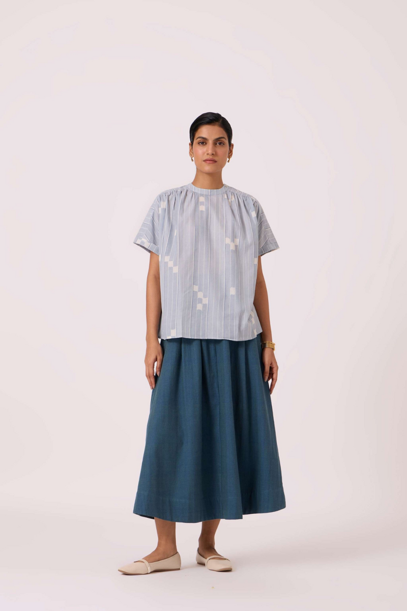 Eliot Blue Handwoven Skirt cotton by The Summer House in green color for women in Singapore