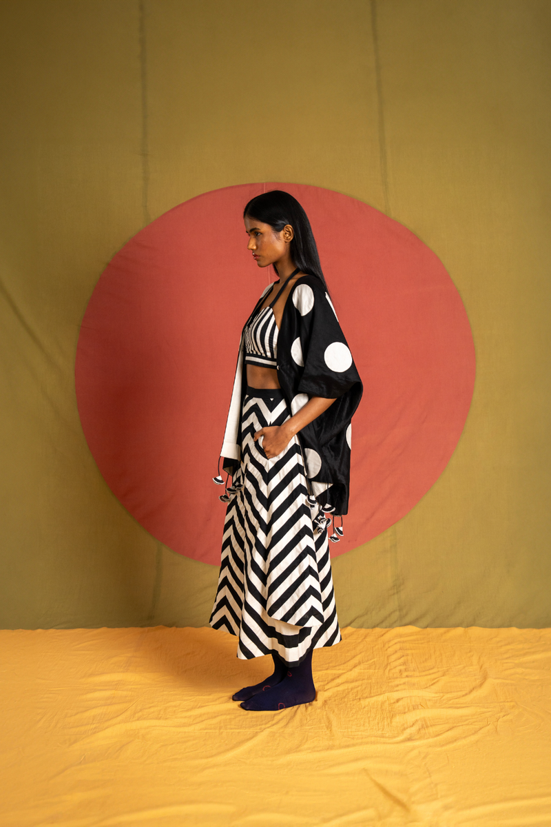 Gara Pants-White and Black cotton pant/trouser by Ka-Sha in black for women in Singapore