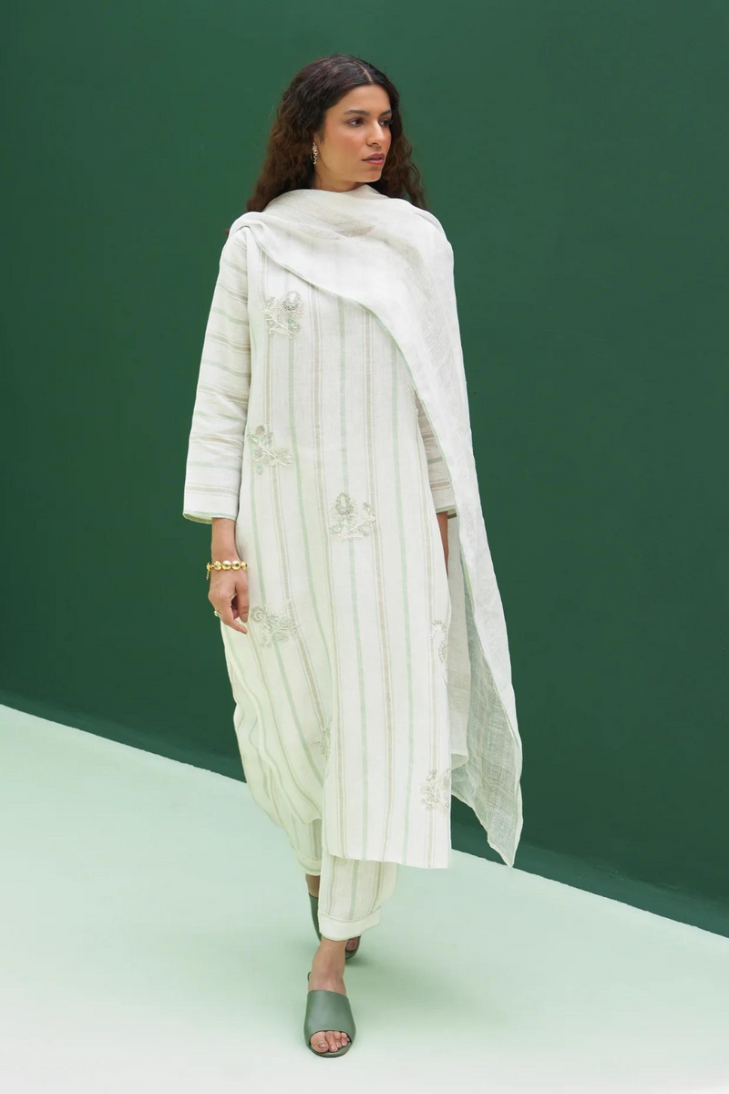 Eiko Striped Linen Kurta Set
- Mint linen by Manan in mint color for women in Singapore