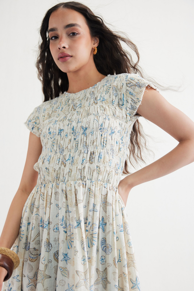 Pearly Ocean Handwoven Kala Cotton Maxi Dress