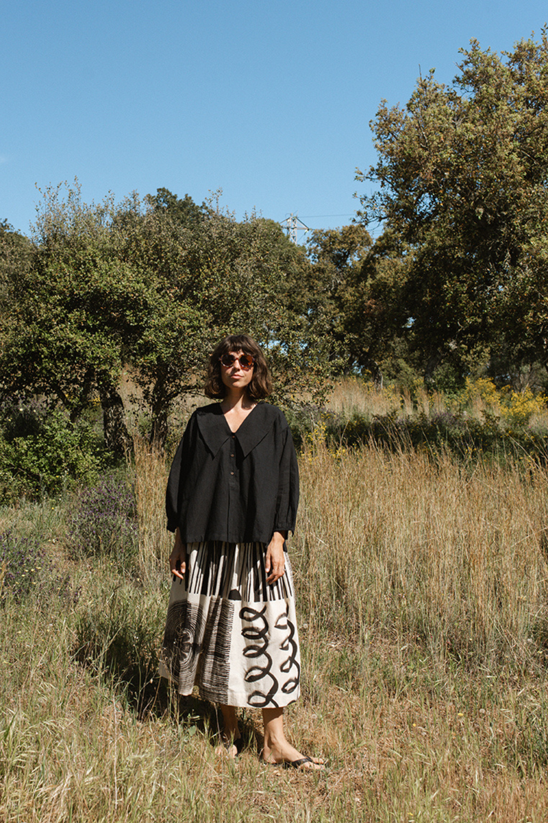 Foundational Blouse-Black cotton muslin top/shirt by World of Crow in black for women in Singapore
