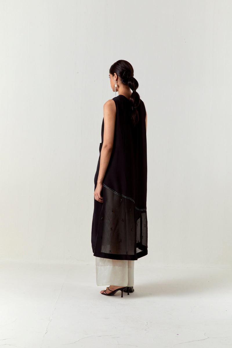 ASYMMETRIC TUNIC CO-ORD-BLACK organza by THREE in black color for women in Singapore