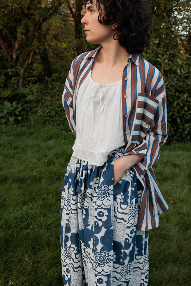Oxford Skirt-Floral Blue handwoven cotton skirt by World of Crow in multicolor for women in Singapore