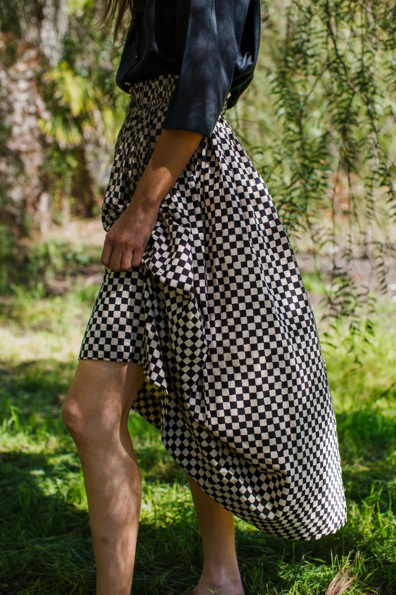 Classic Crow Skirt — Checked board 100% cotton by World of Crow in black color for women in Singapore