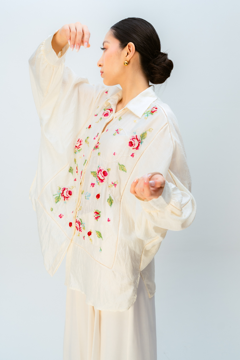 BLUSH MELLOW SHIRT silk top/shirt by Ode to Odd in off white for women in Singapore